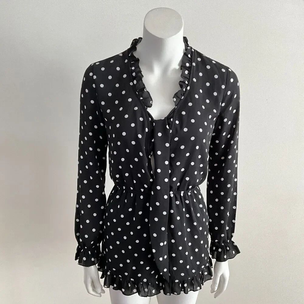 Romeo & Juliet Romper Black White Dot Print Ruffles S